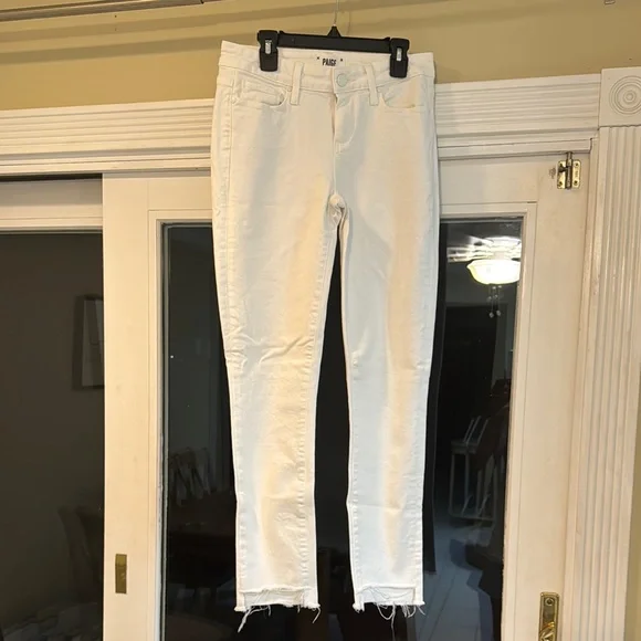 PAIGE White Skyline Ankle Peg Jeans With Distressed Hem Sz 26 - Picture 2 of 8